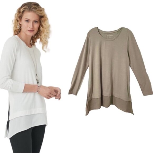 Soft Surroundings Willa Layered Tan Taupe Handkerchief Hem Blouse Size M - Picture 1 of 11
